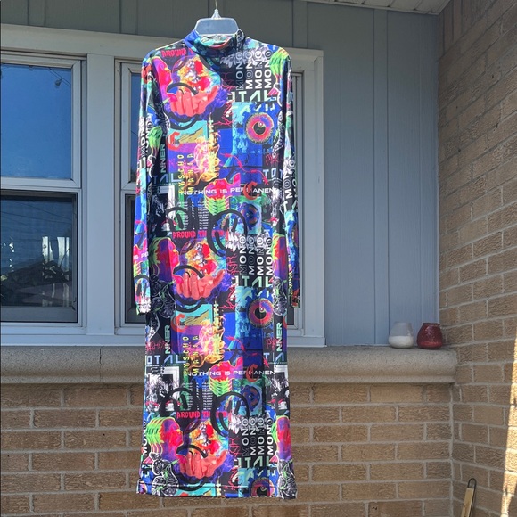 Vibrant Multicolor Long Sleeve Dress - Picture 1 of 9